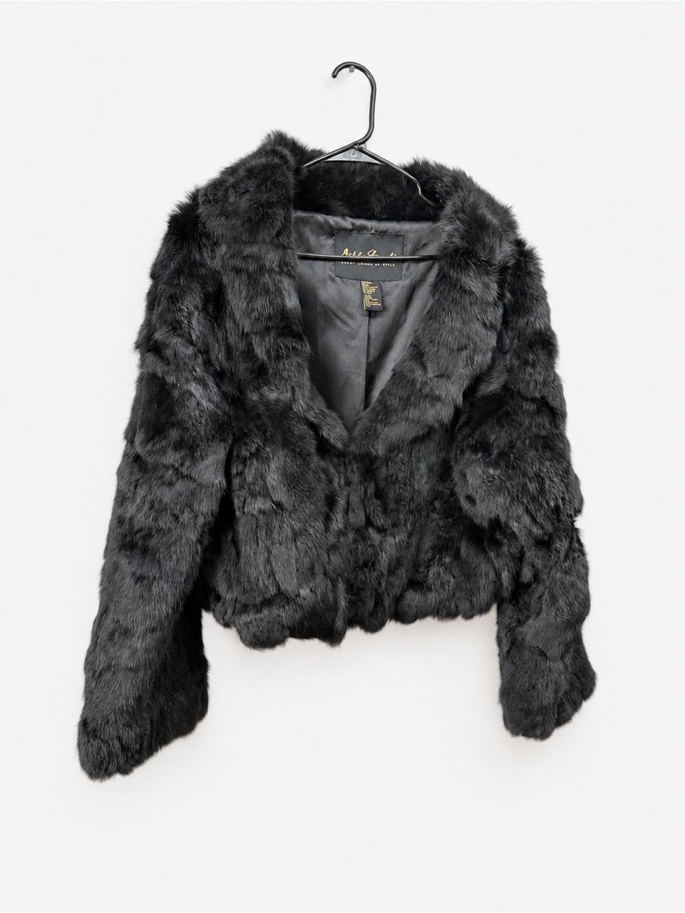 Ashley Stewart Genuine Rabbit Fur Jacket, Black, Size XL